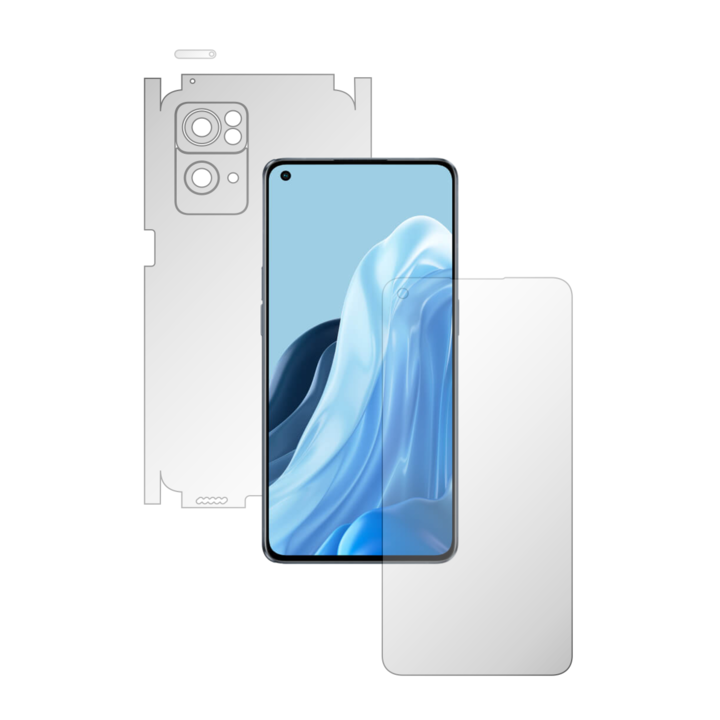 Set 2X Folii de Protectie Full-Body Folie24, pentru Oppo Reno 7 Pro 5G, Acoperire 360, Ecran + Spate si Laterale, 1 Set Ultra-Clear + 1 Set Mate, Adezive, Flexibile cu Auto Regenerare