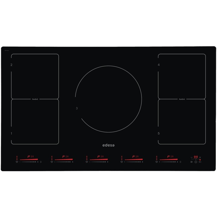 Индукционен котлон, EIM-9530 R, Edesa, 90CM, сензорен, слайд, 5 зони, Stop&Go, 2 Horizons, Бустер, Таймер, Аларма, Заключване