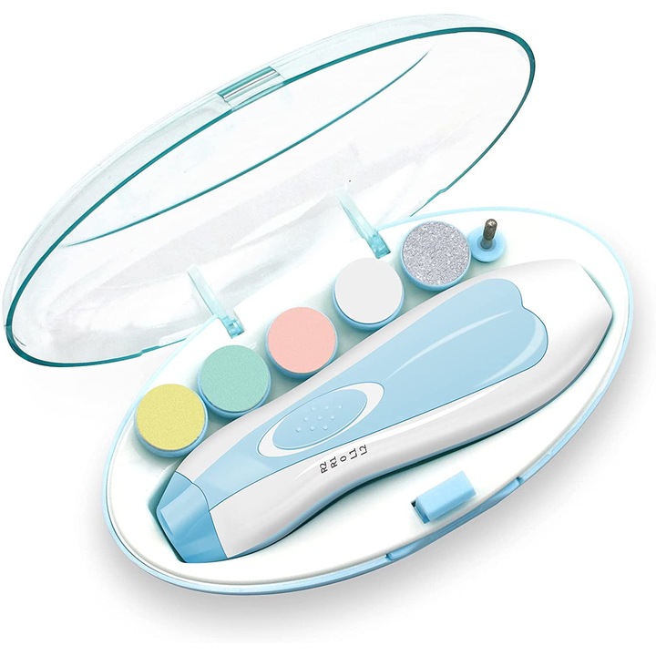 Комплект електрическа пила за нокти, ABS, LED осветление, 4 скорости, 5500rpm, син