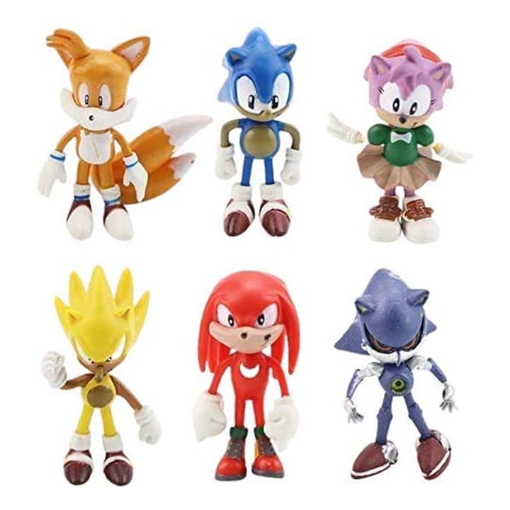Set 6 figurine Sonic, Senmase, PVC, Decor tort, 6cm, Multicolor