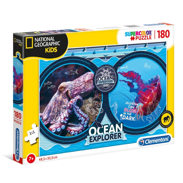 Пъзел, Clementoni, SuperColor National Geographic Kids Ocean expedition, 180 части, 7+, Многоцветен
