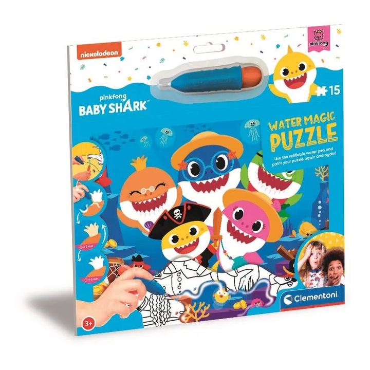 Clementoni Water Magic vízzel színezhető puzzle, Baby cápa, 15 db-os