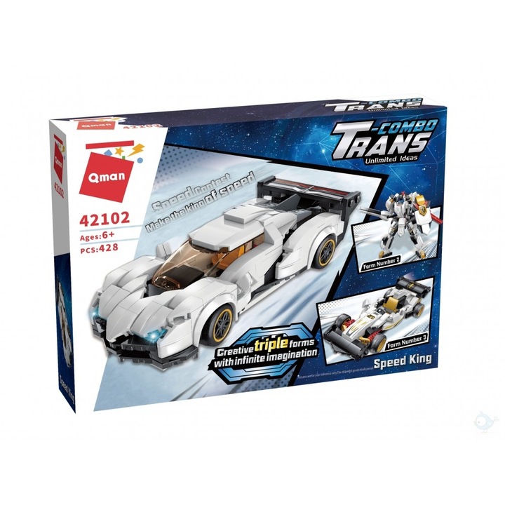 Qman 3 az 1-ben Trans-Combo építőjáték Sportkocsi Robotgép vagy Versenyautó