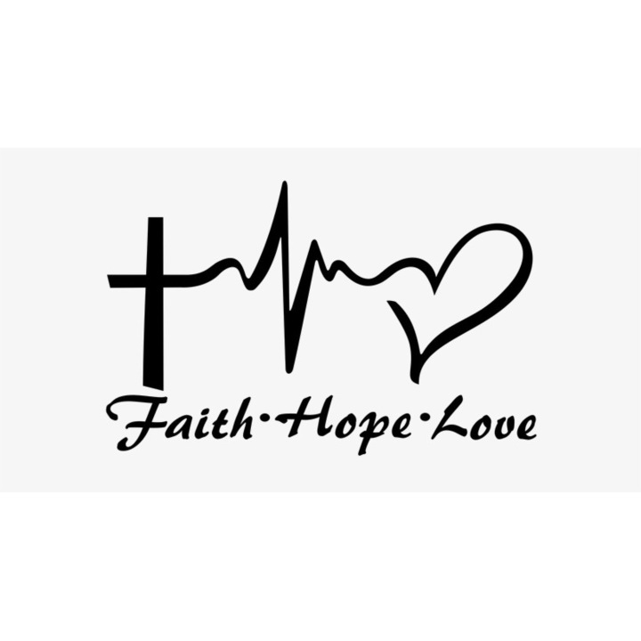 Sticker decorativ perete / geam si auto, Faith Hope Love, 30x19 cm, negru