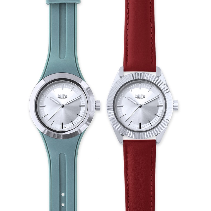 Комплект часовник Bill's Watches Twist, Син/Червен, Водоустойчив, Сменяеми каишки, 2 части