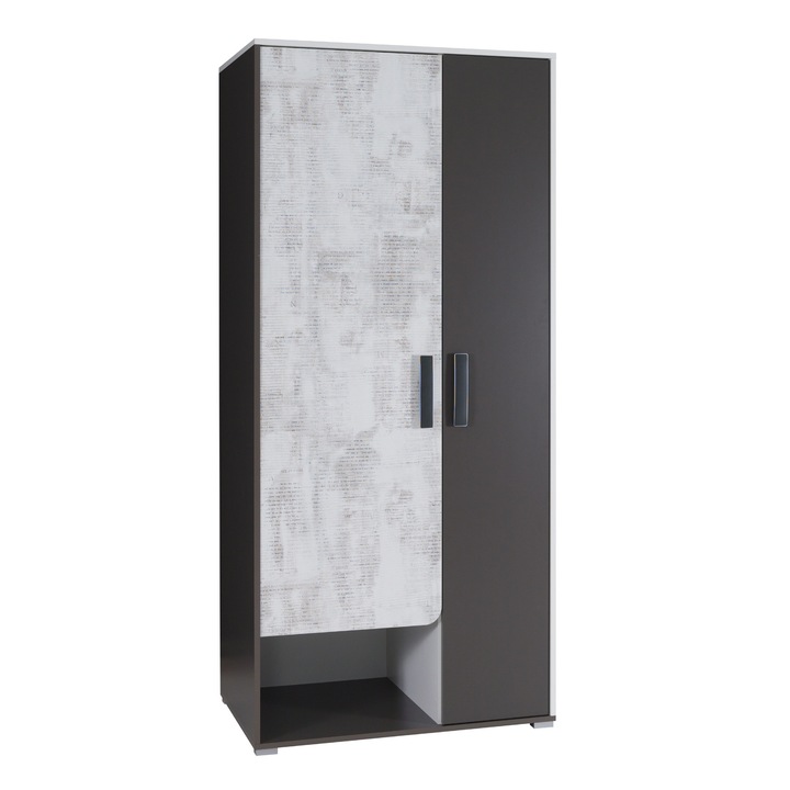 Dulap Bruno 1, Alb / Grafit / Enigma, 200 x 90 x 58 cm