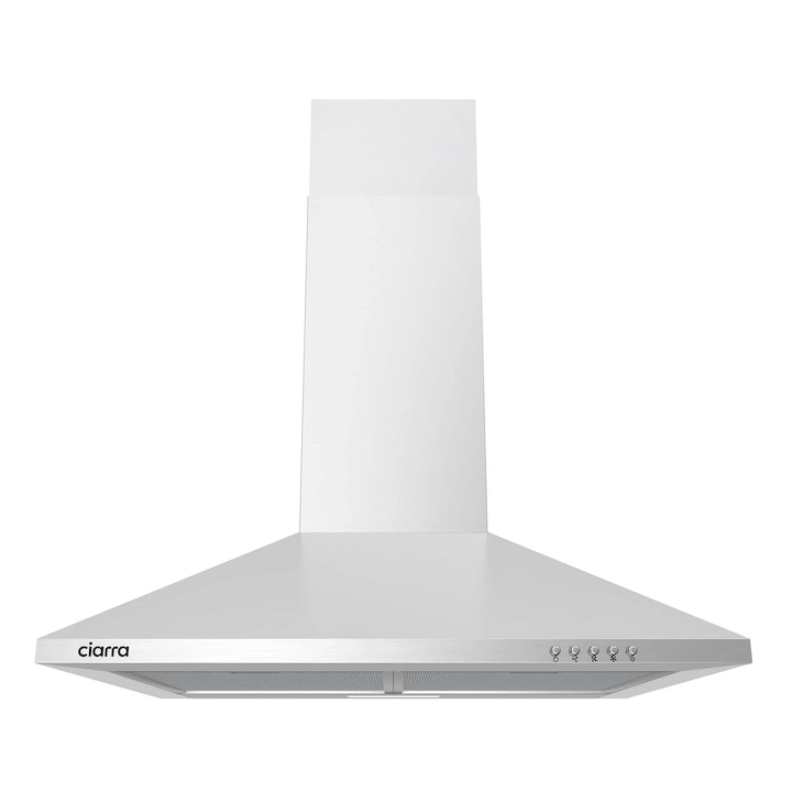 Стенен аспиратор Ciarra, CBCS6201-OW, 60 cm, 370m³/h, клас A, рециркулация на въздуха и изпускане, миещ се филтър за мазнини, въглероден филтър, 3 нива на мощност, неръждаема стомана