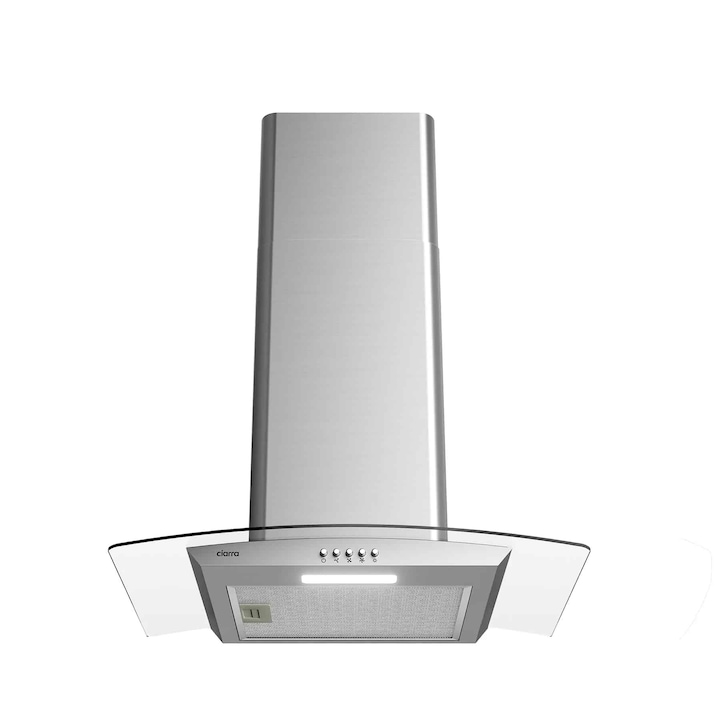 Hota de perete Ciarra, CBCS6506B-OW, 60 cm, 3 trepte putere, 650m³/h, filtru carbon, mod recirculare si evacuare, lumini LED, filtru grasime lavabil, inox