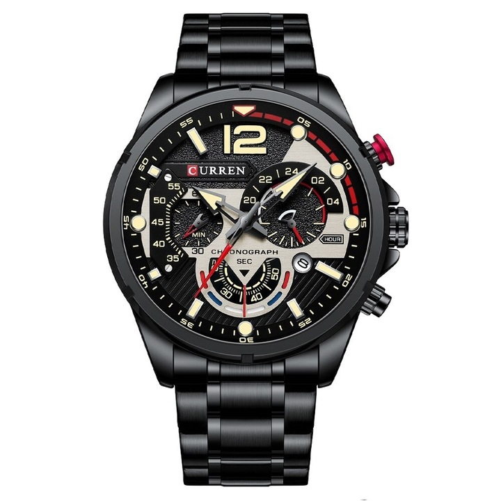 Мъжки часовник Curren Effecto, Хронограф, Неръждаема стомана, Черен / Черен