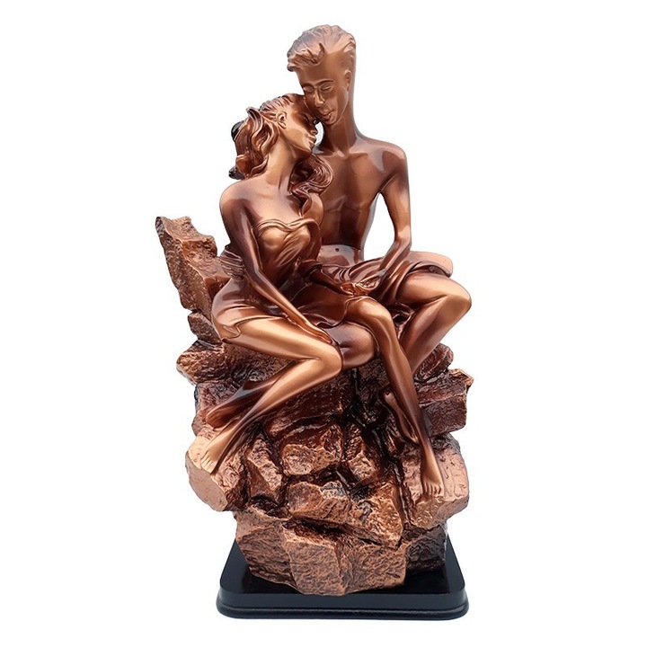 Statueta din rasina reprezentand un baiat si o fata pe o stanca, 23x35 cm