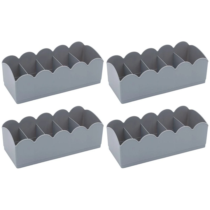 Set organizator sertar, 4 piese, 23x10x7,5 Cm, Gri