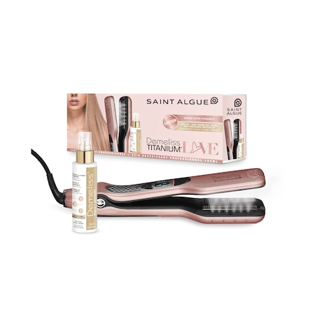 Set Placa de indreptat parul cu aburi Demeliss Titanium Love Edition, 5 temperaturi reglabile, Acoperire titan
