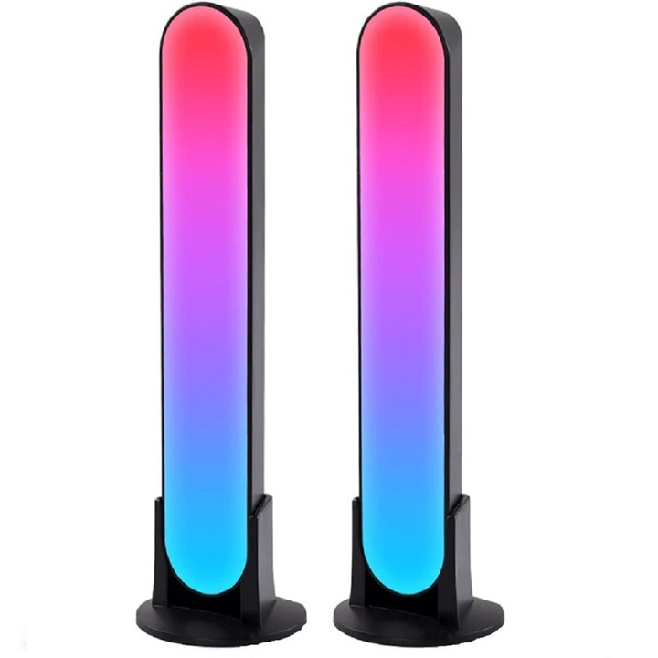 Set 2 lampi RGB pentru gaming si filme, smart, lumina ambientala, sincronizare sonora, aplicatie dedicata, bluetooth, conectare usb