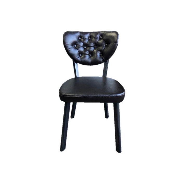 Scaun tapitat dining/bucatarie, Lincoln Negru, material Piele ecologica, cadru Lemn, picioare metal negru