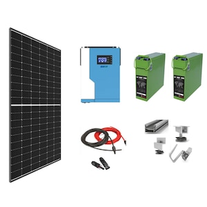 Sistem solar off grid kit complet 1.5 KW instalat panouri fotovoltaice 1500W, cu baterii si invertor HIBRID EASUN SML de 3,5 kw continuu/7 kw varf pe 24V, panou solar, casa, cabana, containere, Solid Volt