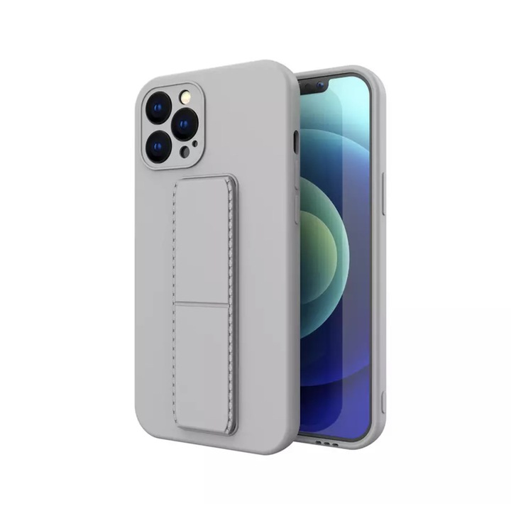 Husa de protectie cu stand metalic pentru iPhone 13 Pro, din silicon, Gri