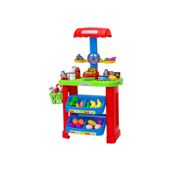 Stand cu alimente Fructe si legume Globo cu casa de marcat pentru copii