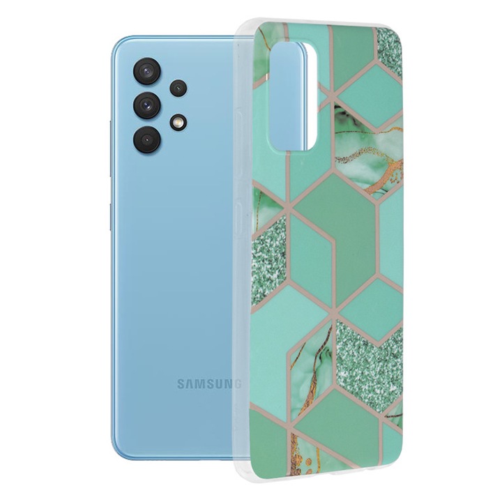 Кейс за Samsung Galaxy A32 4G, Techsuit Marble Series, Green Hex