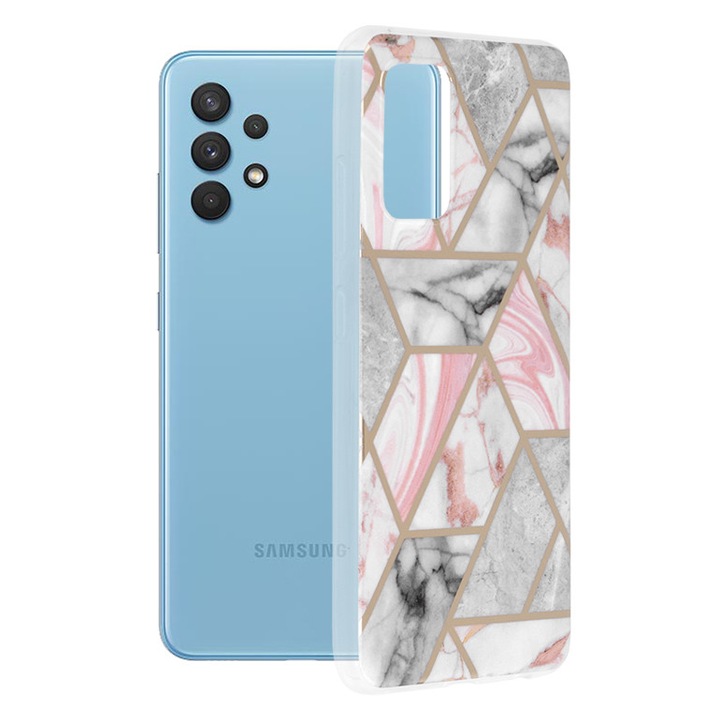 Защитен калъф за Samsung Galaxy A32 4G, Grip Pro, серия Marble, G3086, термопластичен, розов шестоъгълник