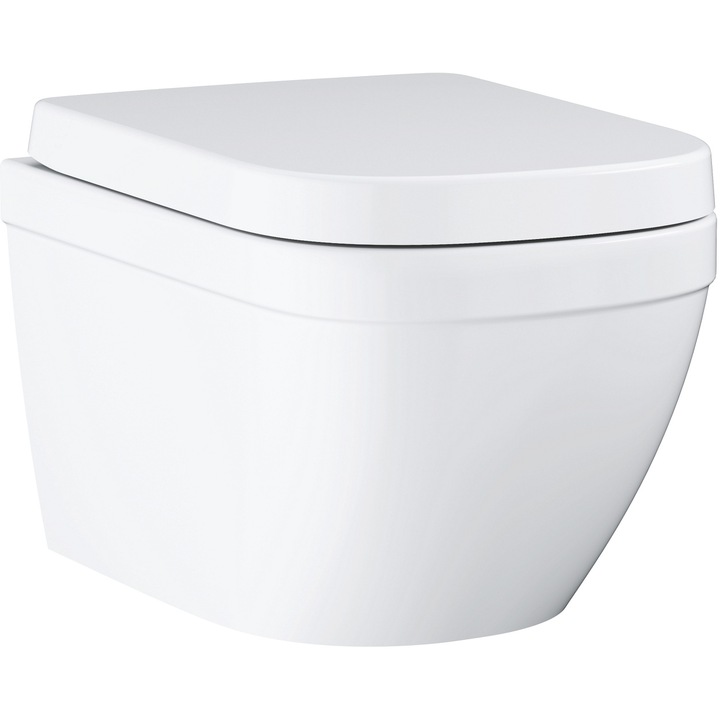 Set WC Grohe Euro Ceramic 39693000, suspendat, rimless, Triple Vortex, capac SoftClose, Alb