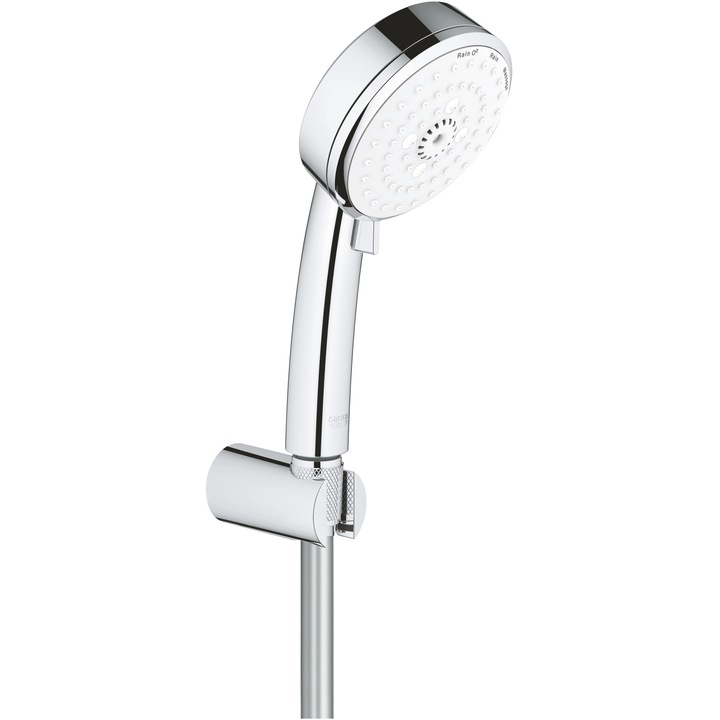Set para de dus Grohe Tempesta Cosmopolitan 100 27588002, 100 mm, 3 functii, suport, furtun 1.5 m, anti-calcar, ShockProof, Crom