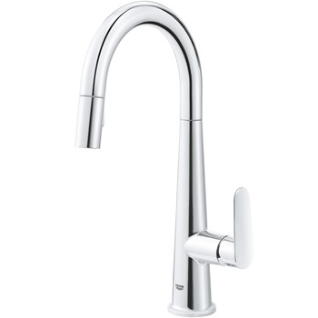 Baterie de bucatarie Grohe Veletto 30419000, 3/8'', tip C, pipa inalta, dux extractabil, 2 pulverizari, pivotanta, Crom