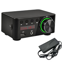 Amplificator audio cu Adaptor de alimentare, Zggzerg, Mini Amplificator digital Bluetooth 5.0 HIFI, 2x50W, Control Bass si Treble, Suport intrare USB/RCA/AUX, Plug and Play, Pentru masina si acasa, Negru