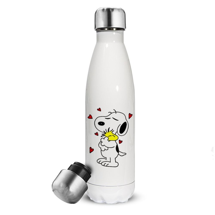 Termos Snoopy Love, Otel inoxidabil, 500 ml, Alb