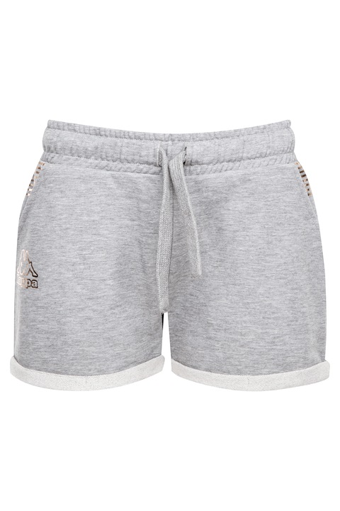 Pantaloni scurti din amestec de bumbac cu snur de ajustare si logo metalizat, Kappa, LOGO DARK, Gri melange
