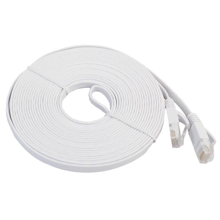 Cablu UTP Retea, Alb, Format Plat Flexibil Cat6, 20m Lungime, Conector RJ45