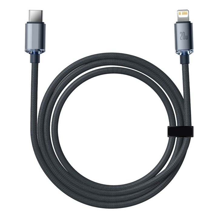 Gyorstöltő és adatátviteli kábel Type-C to Lightning, 20 W PD, 1,2M, megerősített, fekete