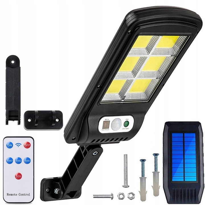 Соларна лампа, Сензор за светлина и движение, LED 128 W, 5 V, Черен