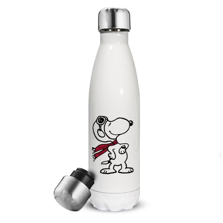 Termos Snoopy Pilot, Otel inoxidabil, 500 ml, Alb