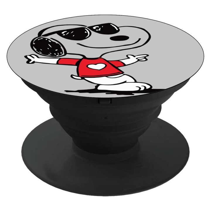 Suport telefon Snoopy, 4 cm, Gri/Negru