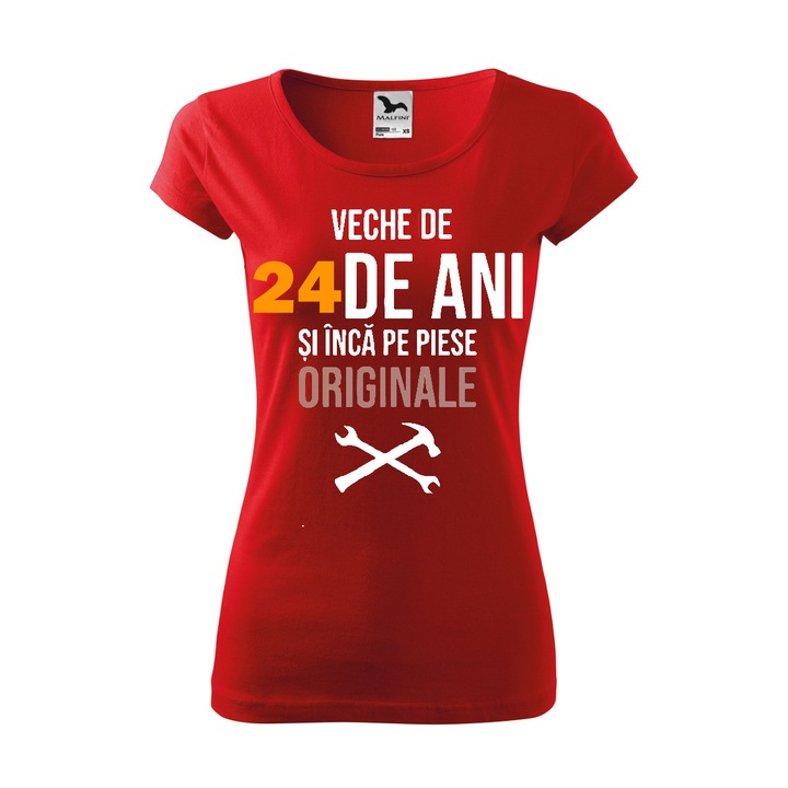 Персонализирана дамска тениска, червена, на 24 години и все още с оригинални части, XL