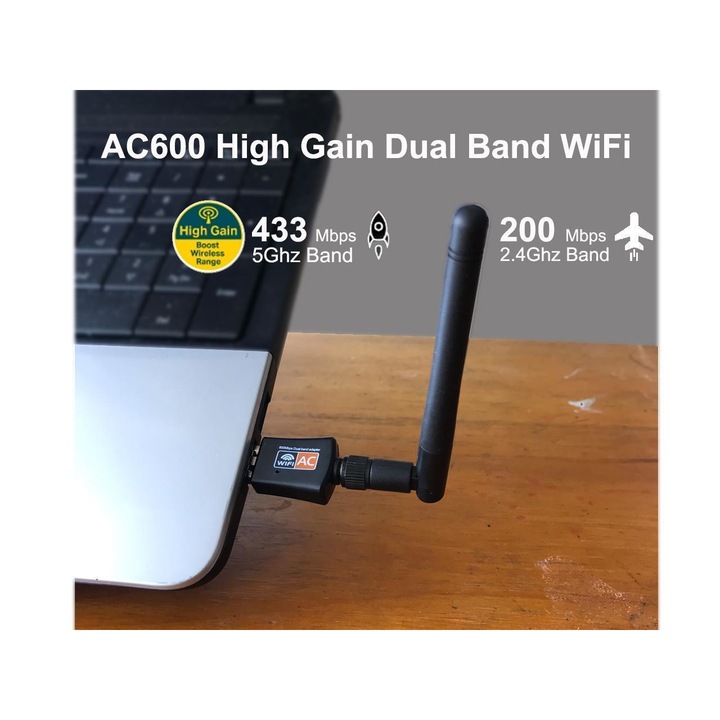 Mini Adaptor Wi-Fi USB WODESYS WD-4505AC, 600Mbps, Dual Band, Portabil, Hotspot Wi-Fi