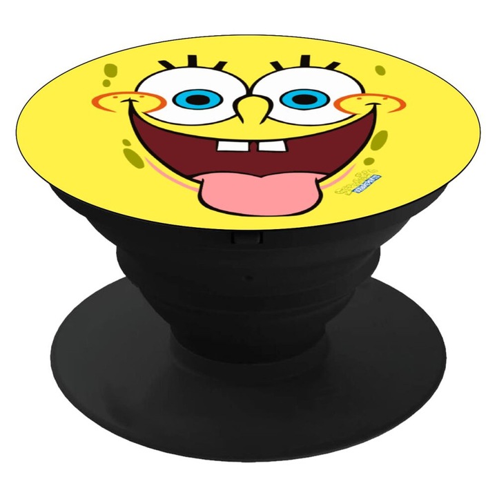 Suport telefon SpongeBob, 4 cm, Galben/Negru