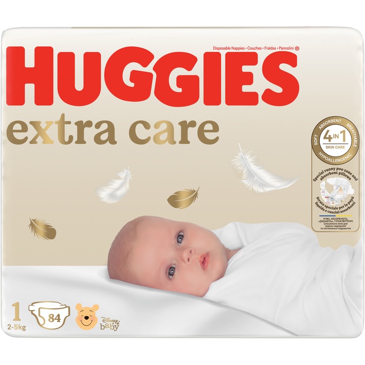 Пелени Huggies Extra Care 1 Mega, 84 броя, 2-5 кг