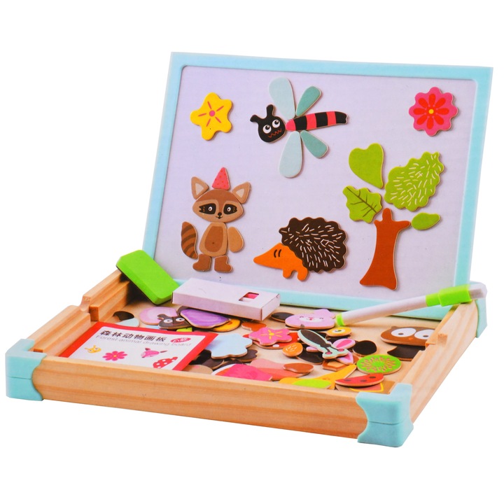 Tabla magnetica din lemn de jucarie 2 in 1, cu fata dubla pentru marker si creta - 3315425
