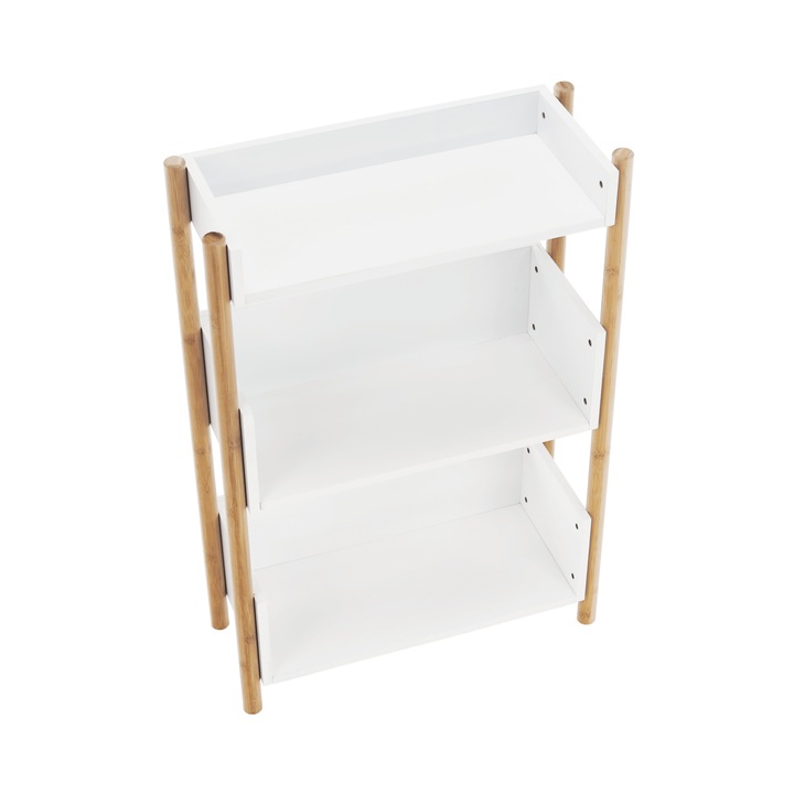 Etajera DacEnergy©, realizat din MDF si bambus, design modern, 3 rafturi, 60x25x90,5 cm, finisaj natural si alb