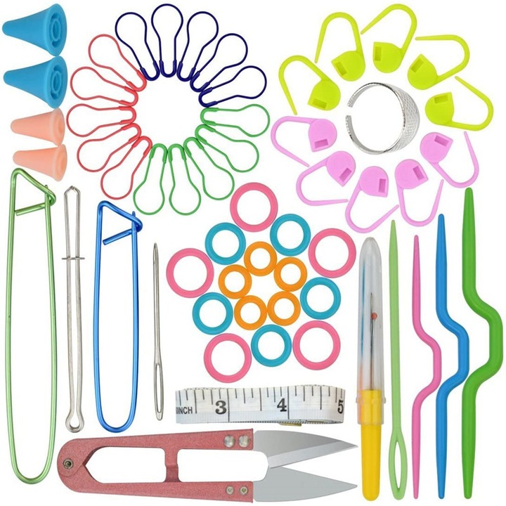 Set 56 buc crosetat instrumente ASKSA, Plastic, cu o cutie de depozitare, Multicolor