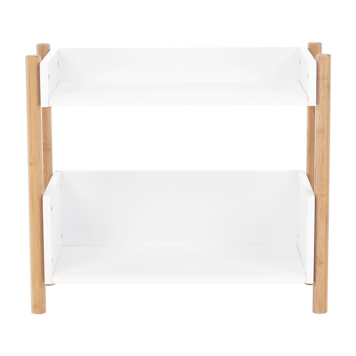 Etajera DacEnergy©, realizat din MDF si bambus, design modern, 2 rafturi, 60x25x52,5 cm, finisaj natural si alb