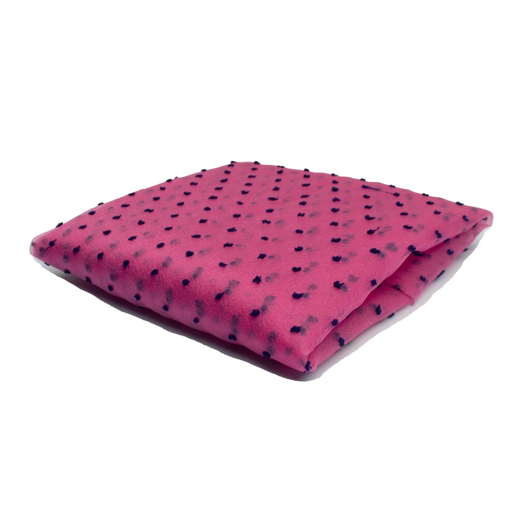 Tesatura organza, fel cu buline brodate, Culoare Roz / Marin, dimensiune 50 cm x 150 cm