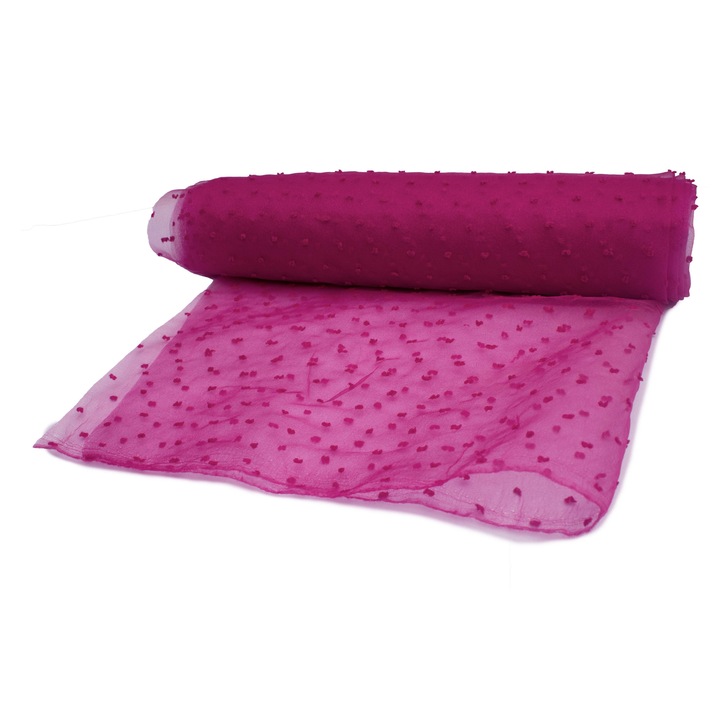 Tesatura organza, fel cu buline brodate, Culoare Nemuritoare, dimensiune 50 cm x 150 cm