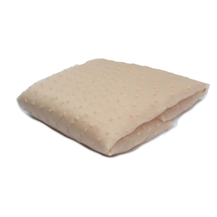 Tesatura organza, fel cu buline brodate, Culoare Bej deschis, dimensiune 50 cm x 150 cm