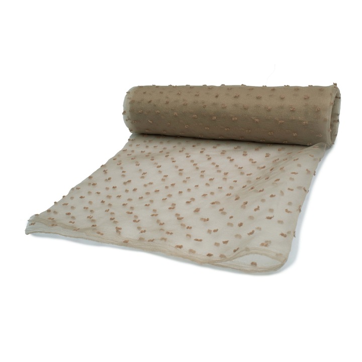 Tesatura organza, fel cu buline brodate, Culoare Bej, dimensiune 50 cm x 150 cm