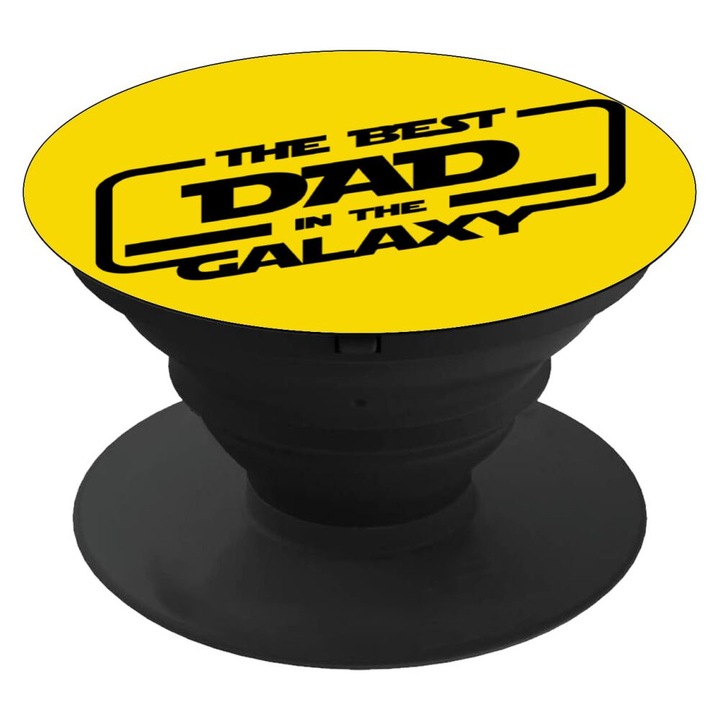 Suport telefon Pop Socket The Best Dad, 4x2.5cm, Negru/Galben