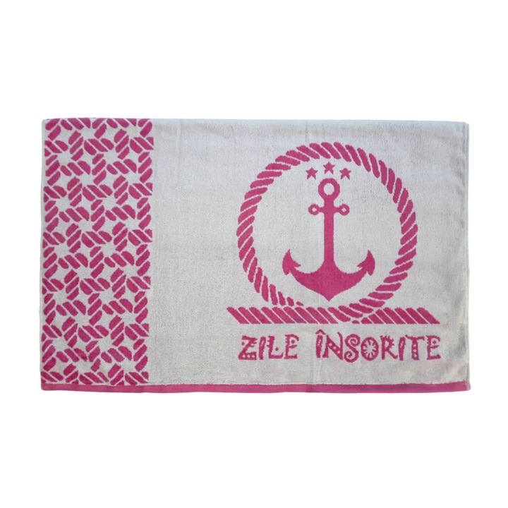 Плажна кърпа, Слънчеви дни, египетски памук, сиво с розово, 90 х 160 см