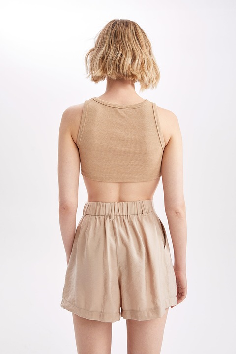 DeFacto, Pantaloni scurti din amestec de modal cu pliseuri, Maro camel, 44