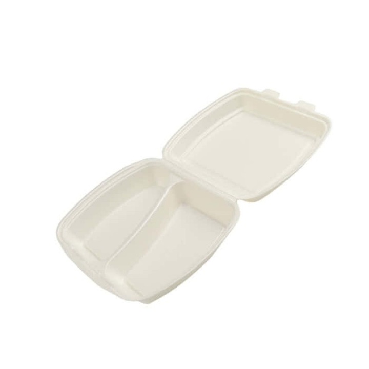 Set caserola polistiren alba cu 2 compartimente, 235x195x65, 200 bucati